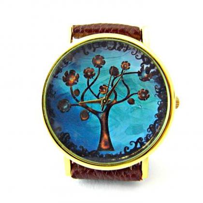 Tree Leather Wrist Watches, Woman Man Lady Unisex..