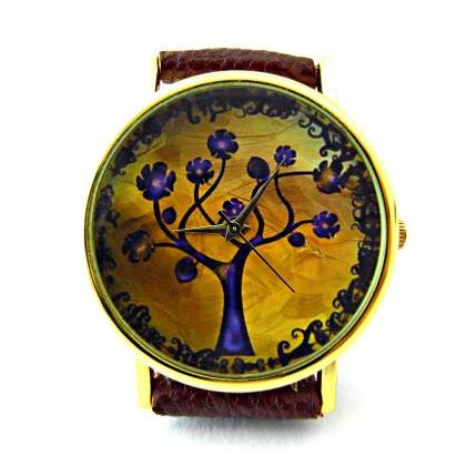 Tree Leather Wrist Watches, Woman Man Lady Unisex..