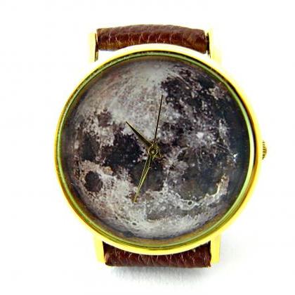 Moon Leather Wrist Watches, Woman Man Lady Unisex..
