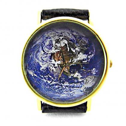 Earth Leather Wrist Watches, Woman Man Lady Unisex..