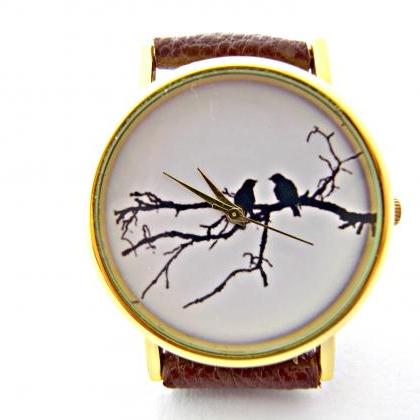 Birds On Tree Leather Wrist Watches, Woman Man..