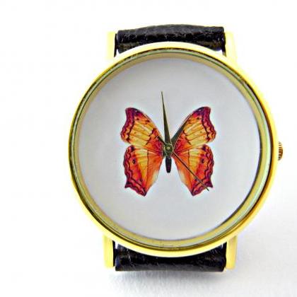 Butterfly Leather Wrist Watches, Woman Man Lady..
