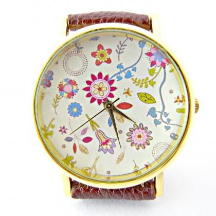 Flower Leather Wrist Watches, Woman Man Lady..