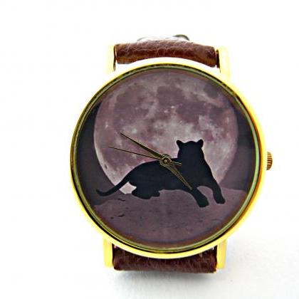 Tiger And Moon Leather Wrist Watches, Woman Man..