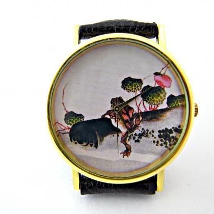 Frog Leather Wrist Watches, Woman Man Lady Unisex..