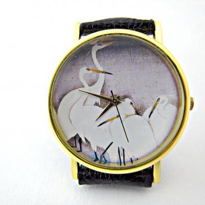 Swan Leather Wrist Watches, Woman Man Lady Unisex..
