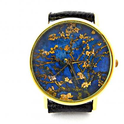 Almond Blossoms Watch, Van Gogh Art Leather Wrist..