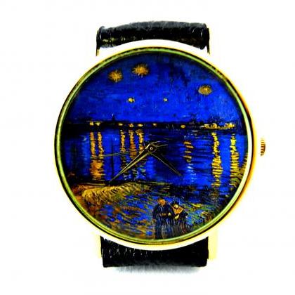 Van Gogh Art Leather Wrist Watch, Woman Man Lady..
