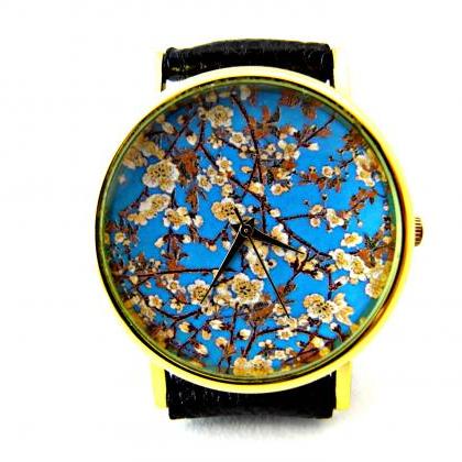 Cherry Blossoms Leather Wrist Watch, Floral Watch,..