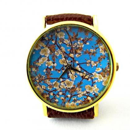 Cherry Blossoms Leather Wrist Watch, Floral Watch,..