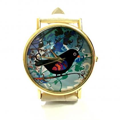 Birdle Leather Wrist Watch, Bird Watch, Woman Man..