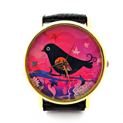 Birdle Leather Wrist Watch, Bird Watch, Woman Man..