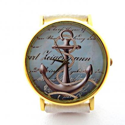 Anchor, Nautical Leather Wrist Watch, Woman Man..