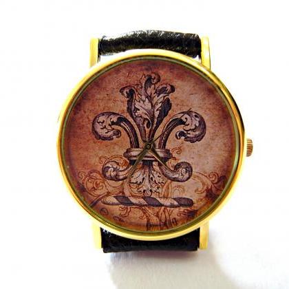 Fleur De Lis, Wisdom Circle Leather Wrist Watch,..