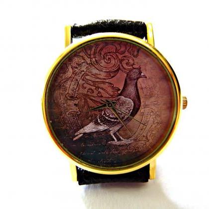 Dove, Wisdom Circle Leather Wrist Watch, Woman Man..