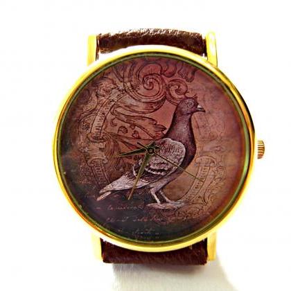 Dove, Wisdom Circle Leather Wrist Watch, Woman Man..