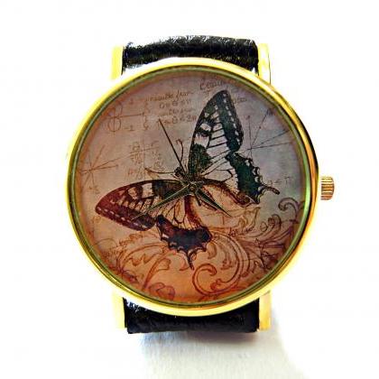 Butterfly, Wisdom Circle Leather Wrist Watch,..