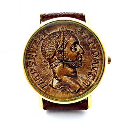 Antique Coin, Old Coin Leather Wrist Watch, Woman..