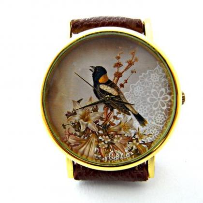 Bird Lace Leather Wrist Watch, Woman Man Lady..