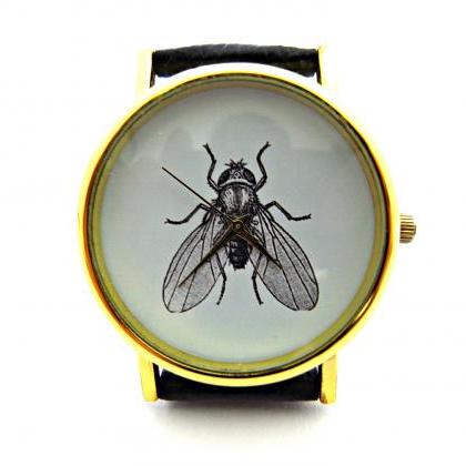Fly Insect Leather Wrist Watch, Woman Man Lady..