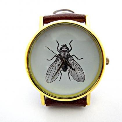 Fly Insect Leather Wrist Watch, Woman Man Lady..