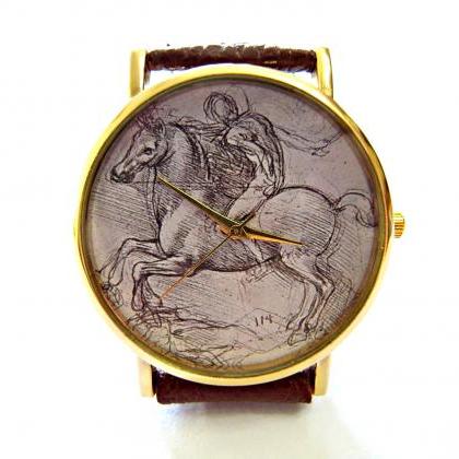 Leonardo Da Vinci Horse Riding Sketch Wrist Watch,..