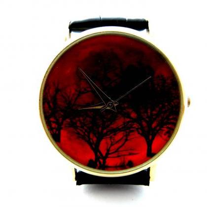 Gothic Red Forest Wrist Watch, Woman Man Lady..