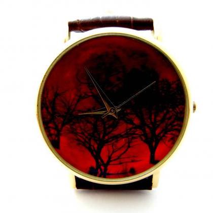 Gothic Red Forest Wrist Watch, Woman Man Lady..