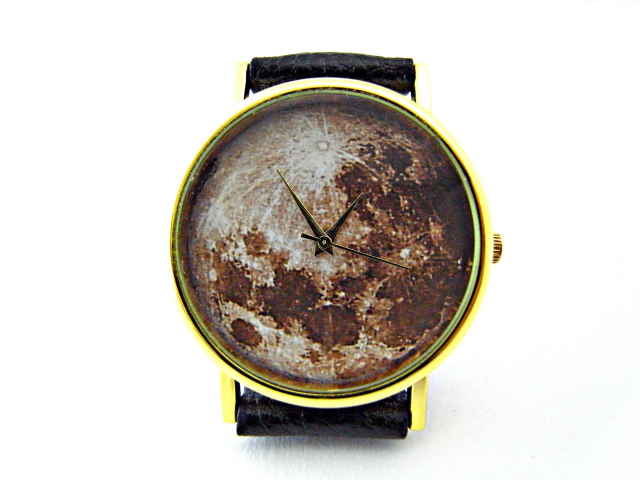 Full Moon Leather Wrist Watches, Woman Man Lady Unisex Watch, Genuine Leather Handmade Unique Watch #15
