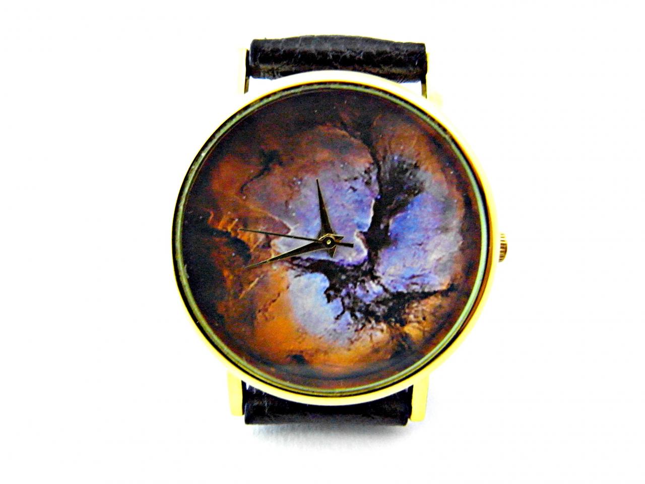 Galaxy Space Leather Wrist Watches, Woman Man Lady Unisex Watch, Genuine Leather Handmade Unique Watch #18