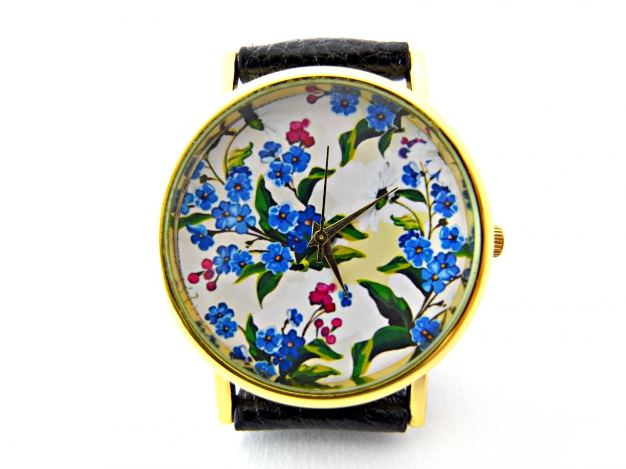 Flower Leather Wrist Watches, Woman Man Lady Unisex Watch, Genuine Leather Handmade Unique Watch #41