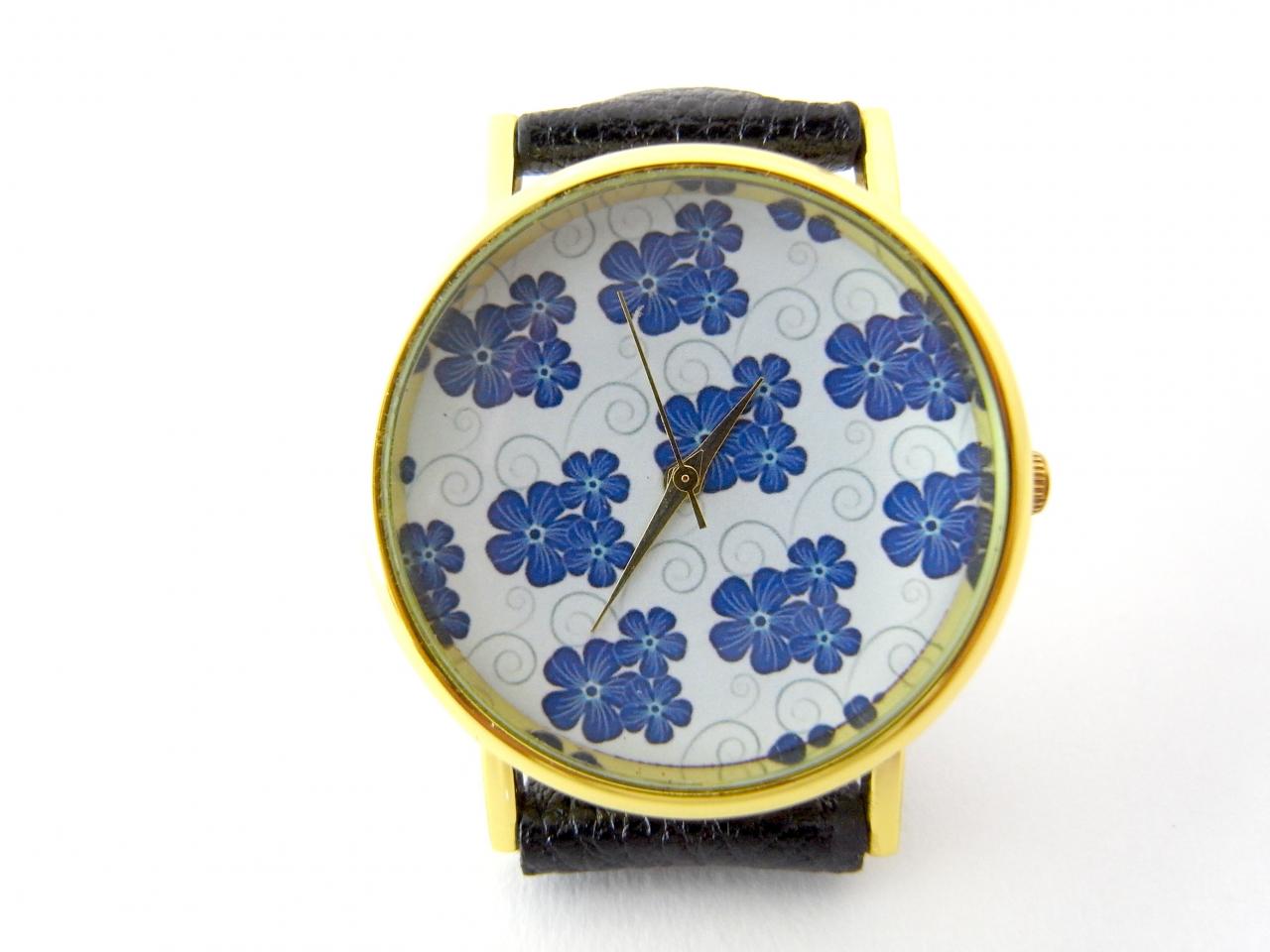Flower Leather Wrist Watches, Woman Man Lady Unisex Watch, Genuine Leather Handmade Unique Watch #47