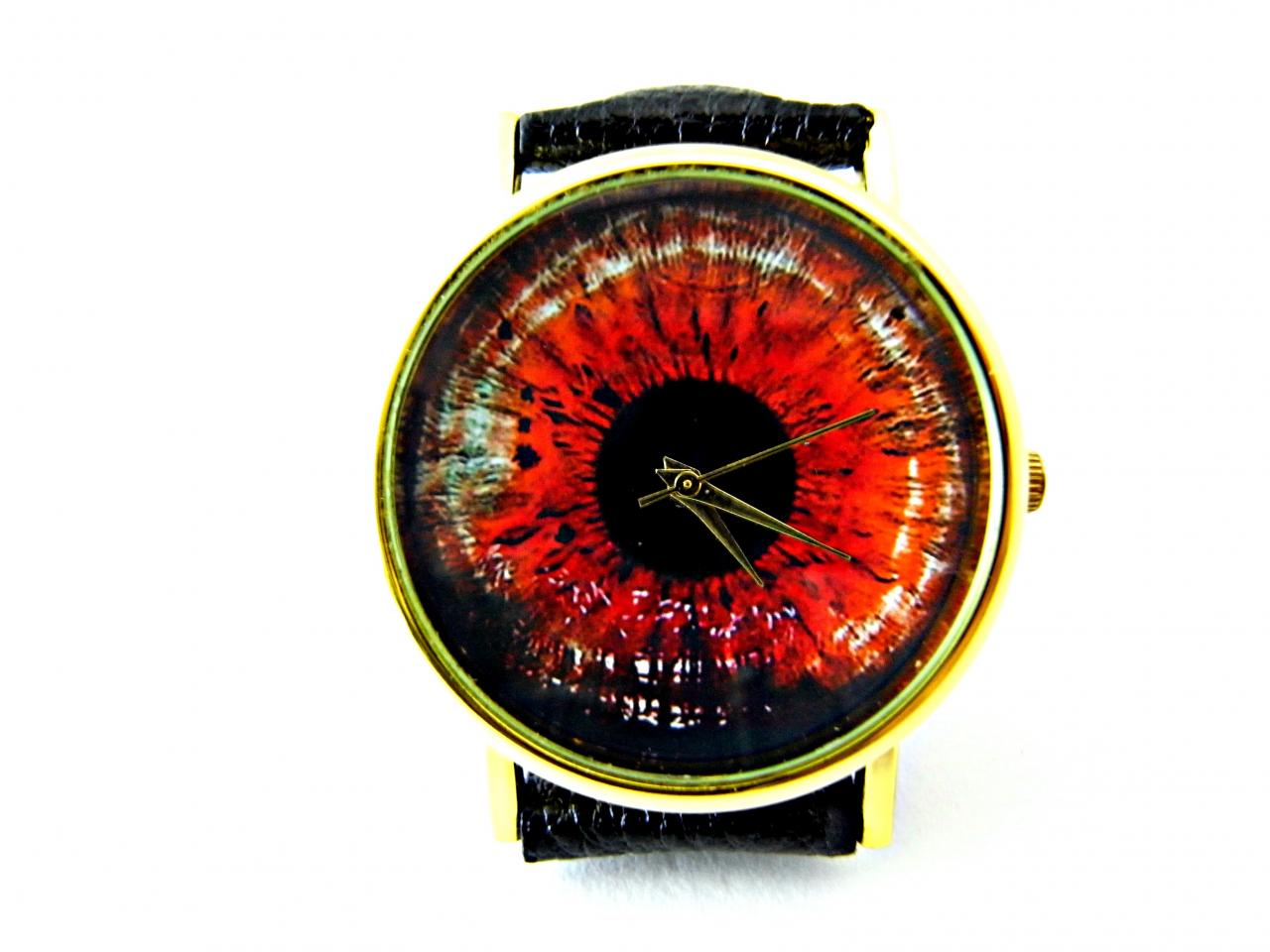 Eye Leather Wrist Watches, Woman Man Lady Unisex Watch, Genuine Leather Handmade Unique Watch #56