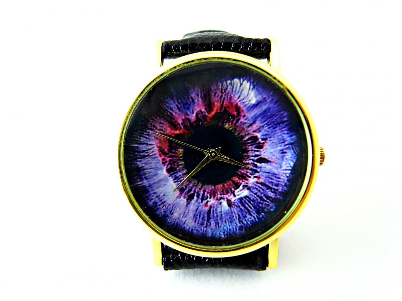 Eye Leather Wrist Watches, Woman Man Lady Unisex Watch, Genuine Leather Handmade Unique Watch #57