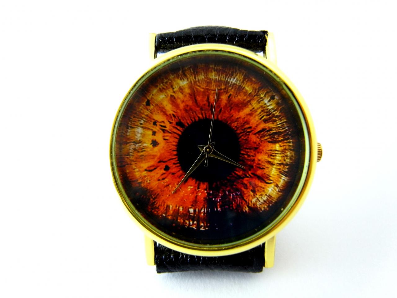 Eye Leather Wrist Watches, Woman Man Lady Unisex Watch, Genuine Leather Handmade Unique Watch #58