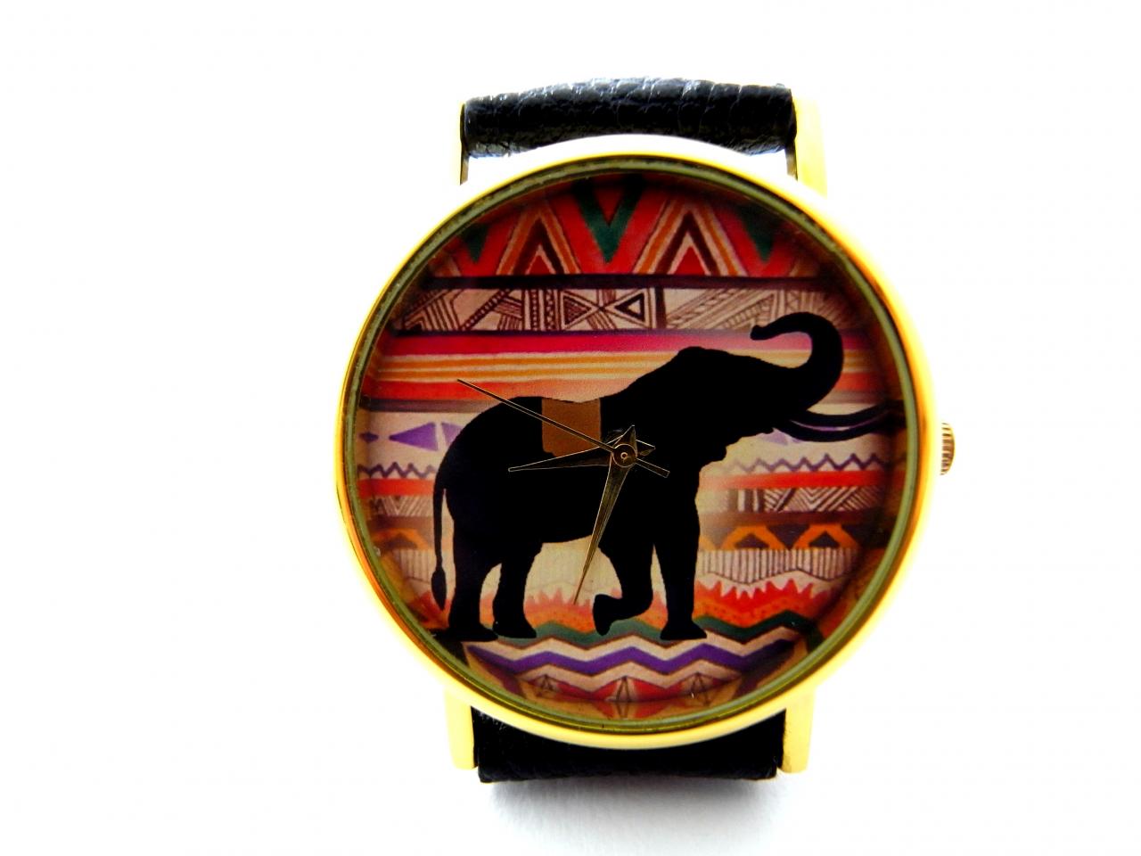 Elephant Leather Wrist Watches, Woman Man Lady Unisex Watch, Genuine Leather Handmade Unique Watch #65
