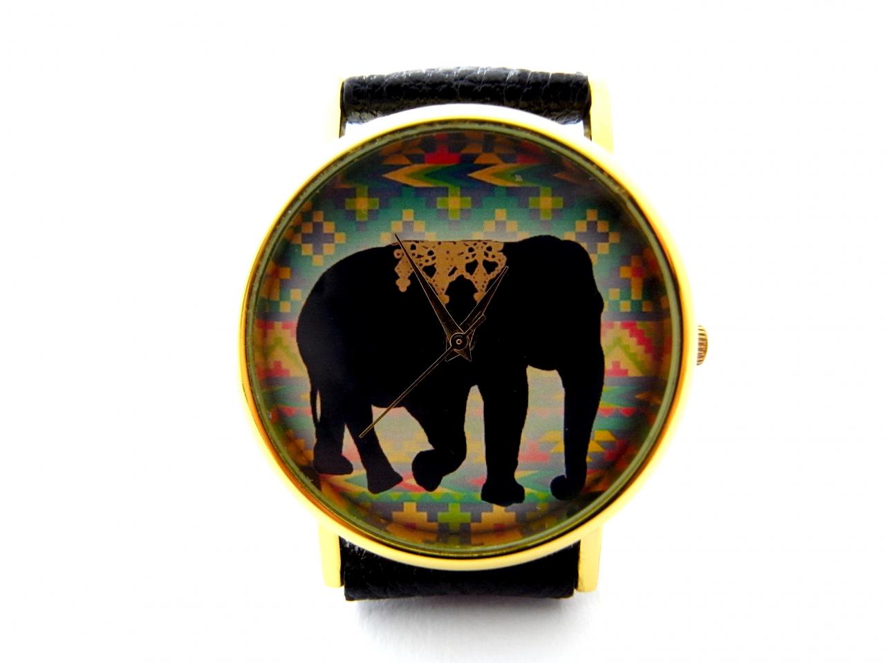 Elephant Leather Wrist Watches, Woman Man Lady Unisex Watch, Genuine Leather Handmade Unique Watch #66