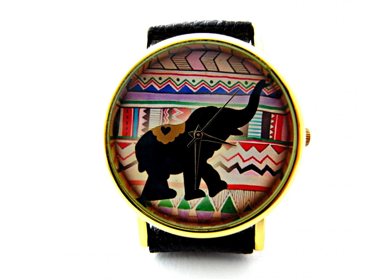 Elephant Leather Wrist Watches, Woman Man Lady Unisex Watch, Genuine Leather Handmade Unique Watch #67