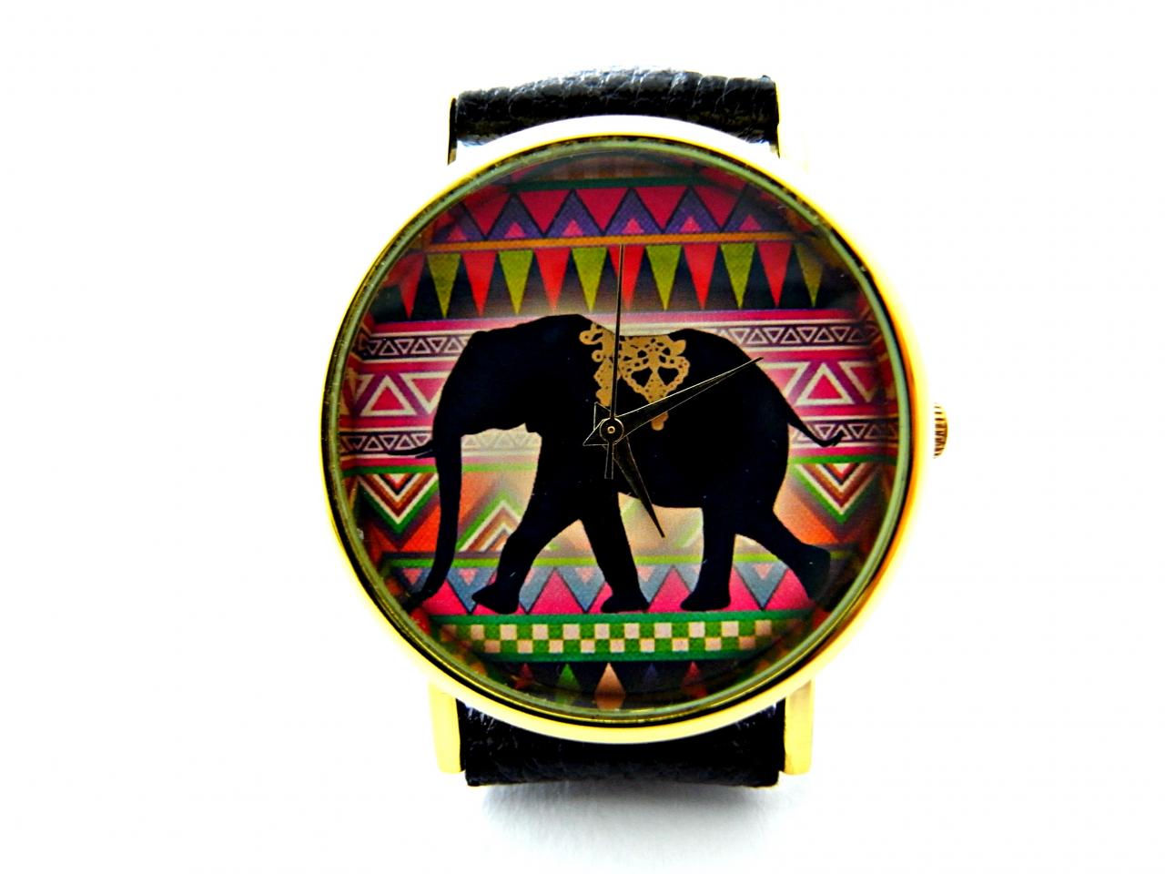 Elephant Leather Wrist Watches, Woman Man Lady Unisex Watch, Genuine Leather Handmade Unique Watch #68