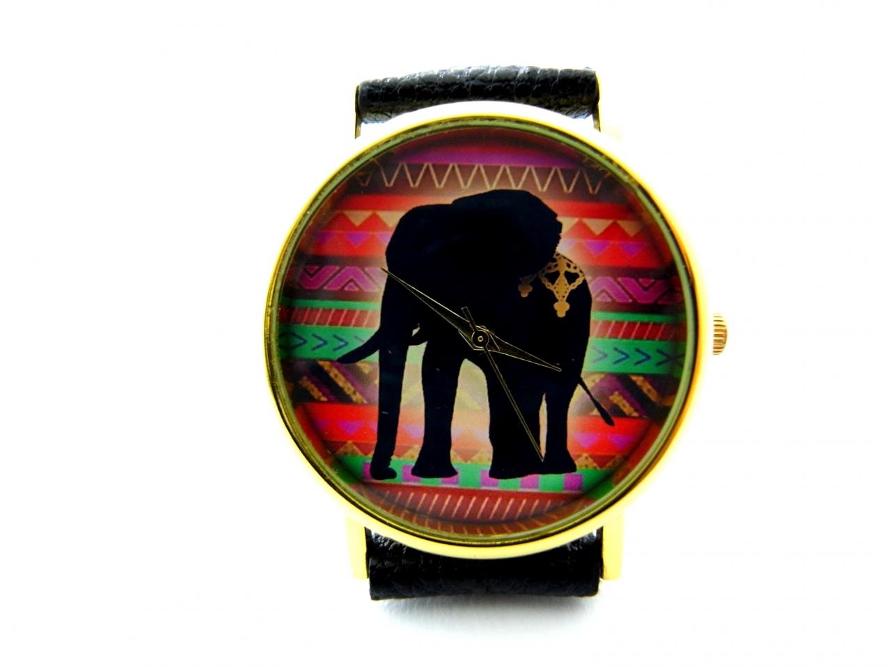 Elephant Leather Wrist Watches, Woman Man Lady Unisex Watch, Genuine Leather Handmade Unique Watch #69
