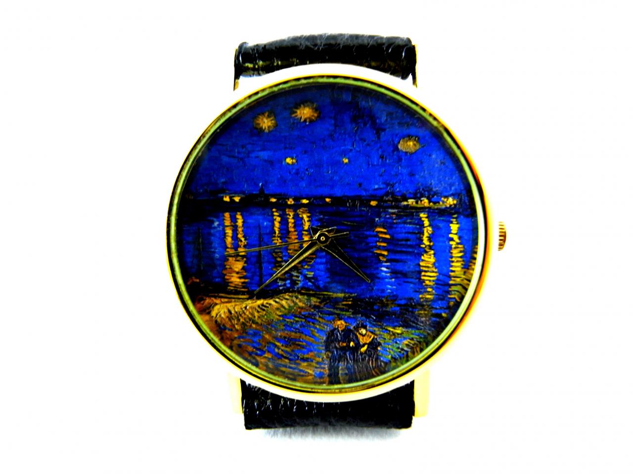 Van Gogh Art Leather Wrist Watch, Woman Man Lady Unisex Watch, Genuine Leather Handmade Unique Watch #72