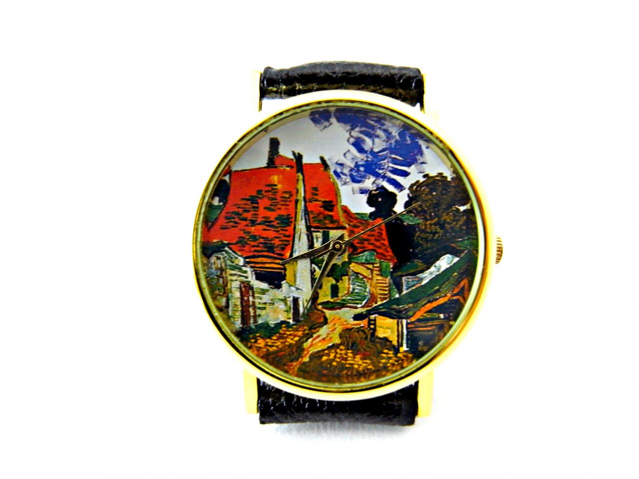 Van Gogh Art Leather Wrist Watch, Woman Man Lady Unisex Watch, Genuine Leather Handmade Unique Watch #74