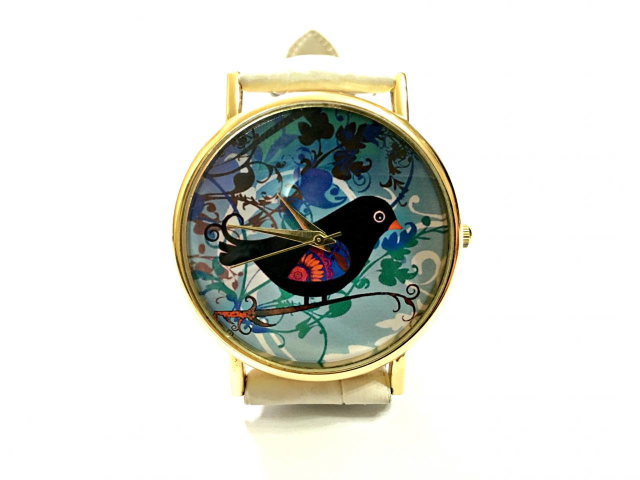 Birdle Leather Wrist Watch, Bird Watch, Woman Man Lady Unisex Watch, Genuine Leather Handmade Unique Watch #94