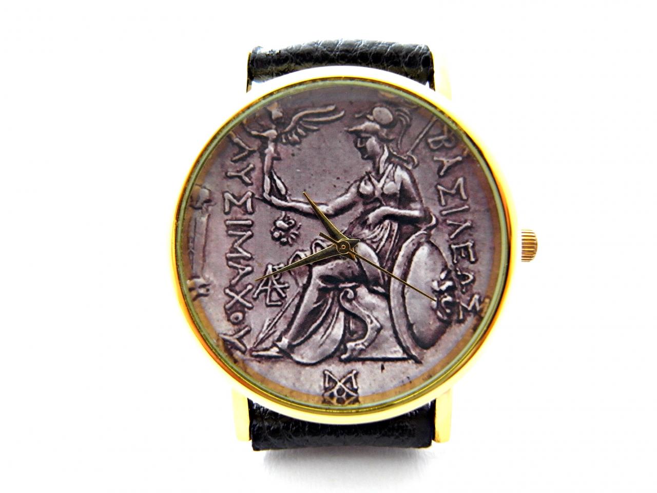 Antique Coin, Old Coin Leather Wrist Watch, Woman Man Lady Unisex Watch, Genuine Leather Handmade Unique Watch #113