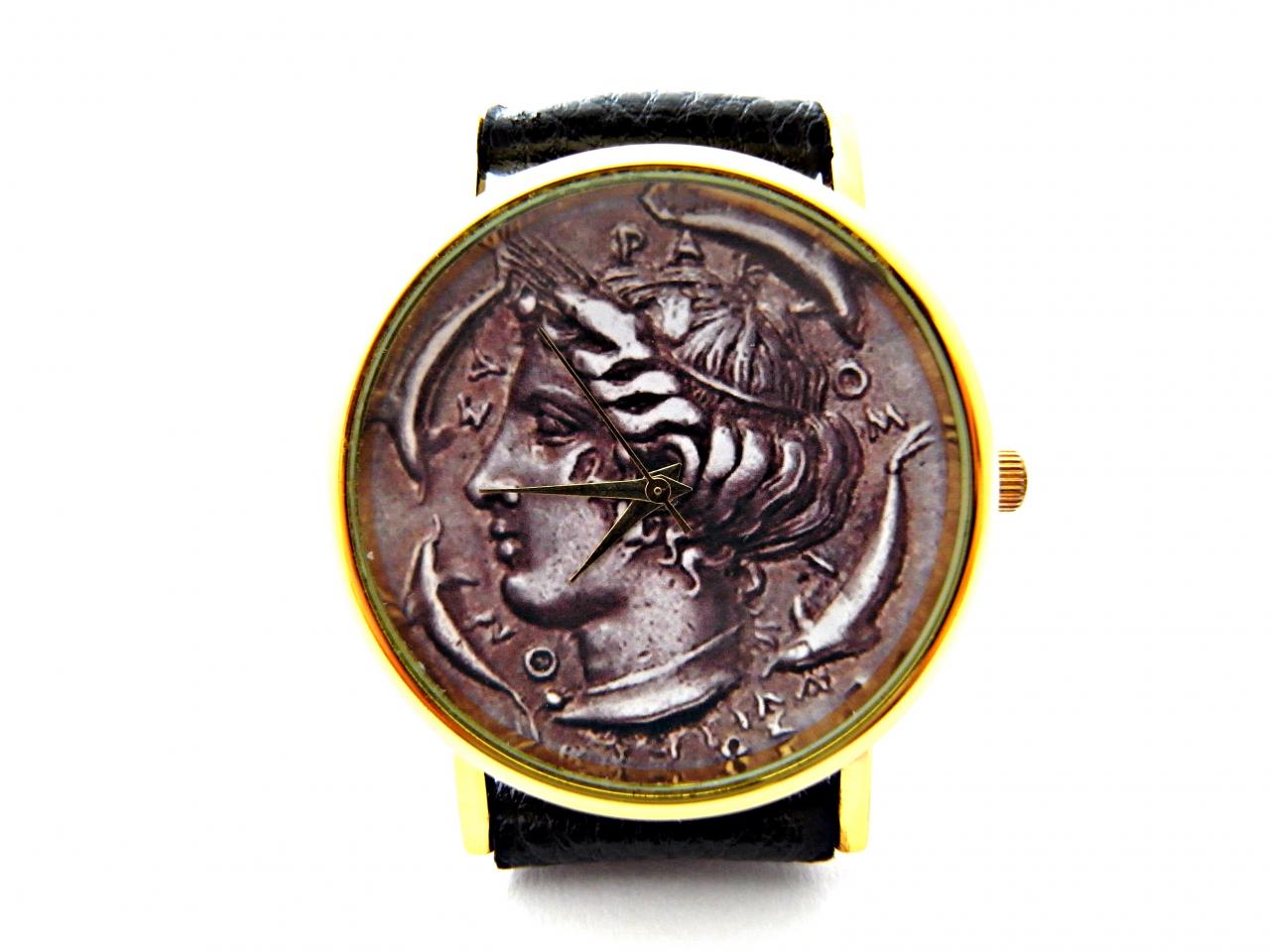Antique Coin, Old Coin Leather Wrist Watch, Woman Man Lady Unisex Watch, Genuine Leather Handmade Unique Watch #114