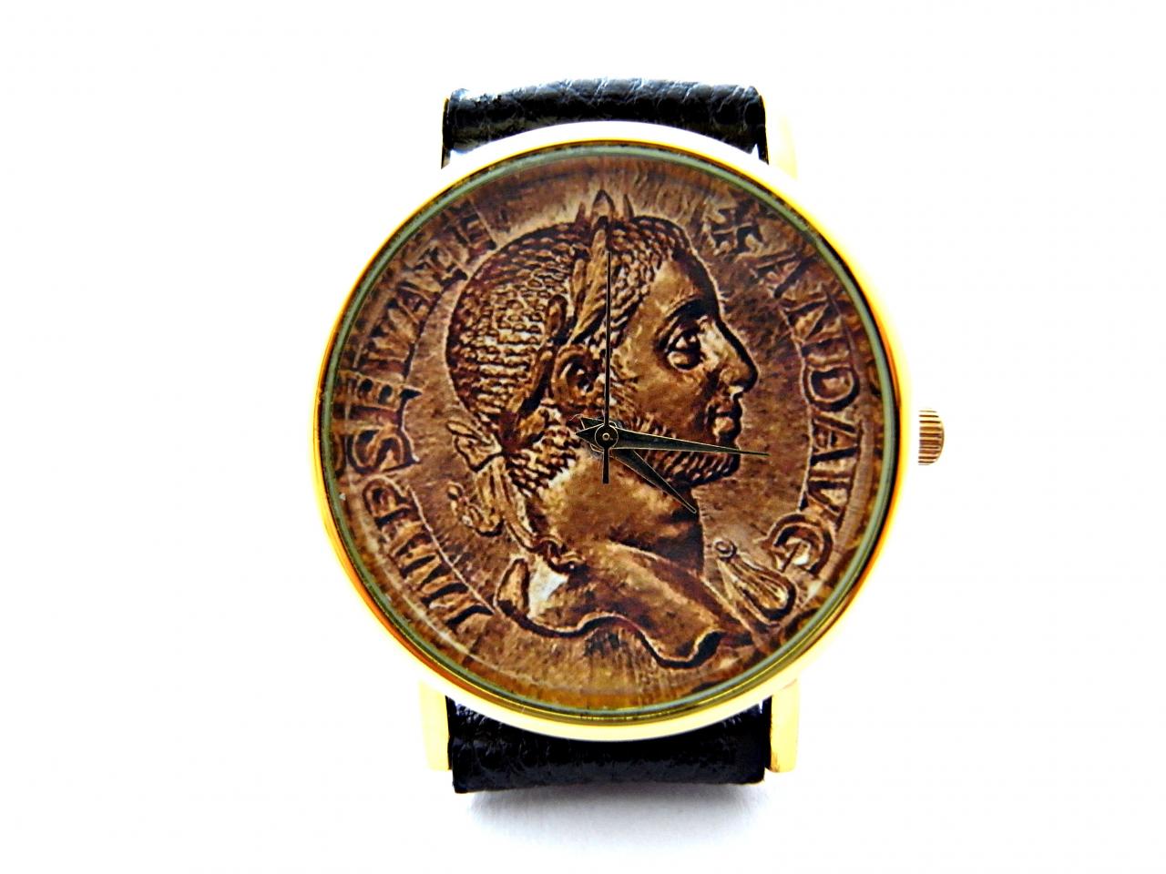 Antique Coin, Old Coin Leather Wrist Watch, Woman Man Lady Unisex Watch, Genuine Leather Handmade Unique Watch #115