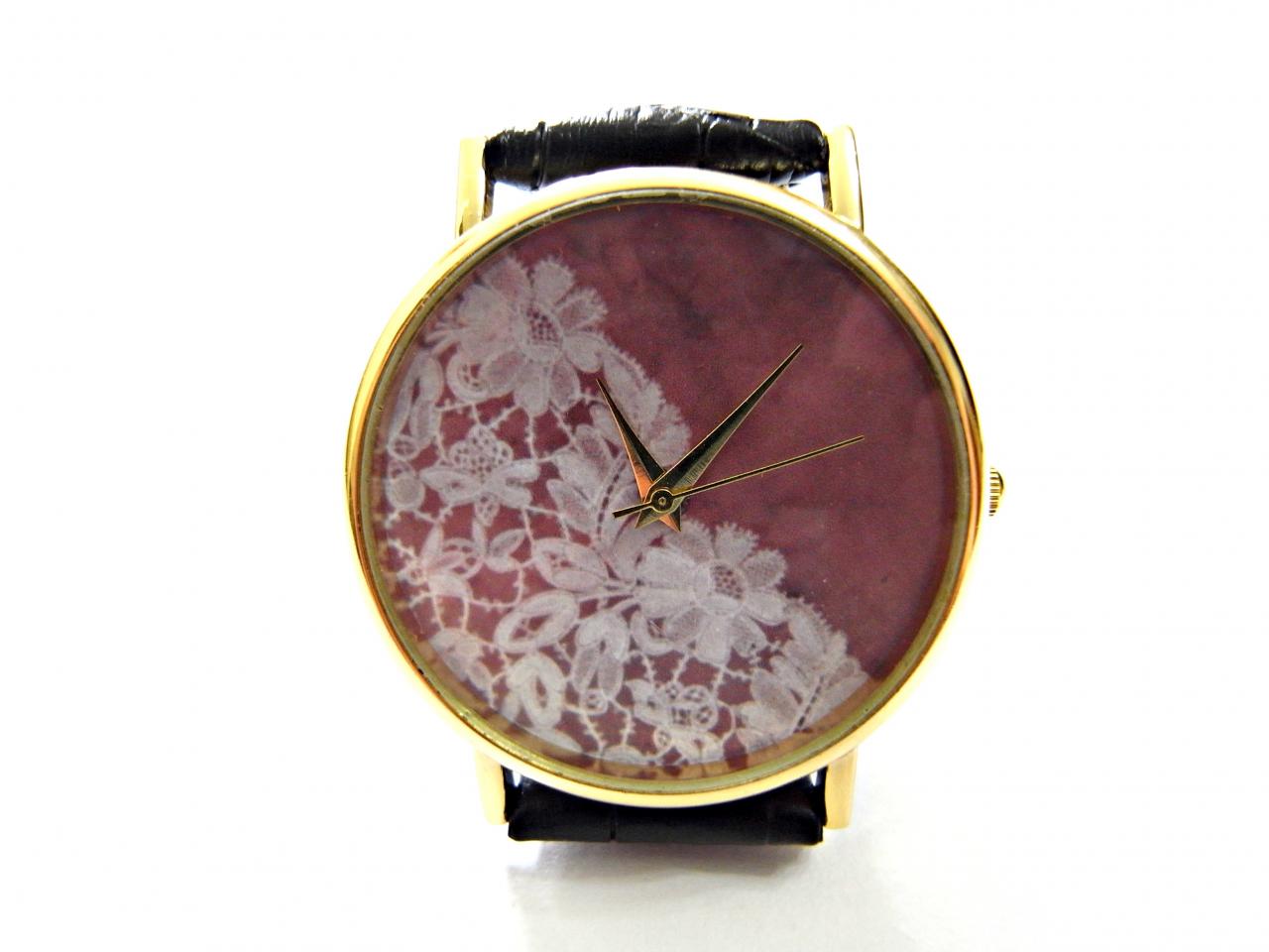 Lace Leather Wrist Watch, Woman Man Lady Unisex Watch, Genuine Leather Handmade Unique Watch #128