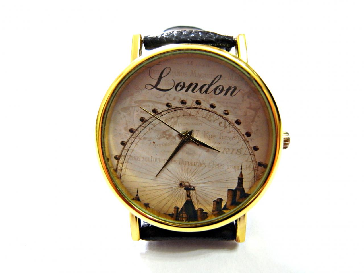 London City Leather Wrist Watch, Woman Man Lady Unisex Watch, Genuine Leather Handmade Unique Watch #179